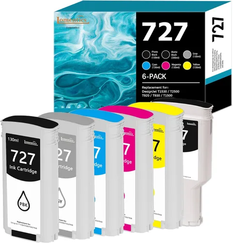 727 Cartuchos de tinta de alto rendimiento, paquete de 6 (10.1 fl oz negro mate, 4.4 fl oz negro fotográfico, gris, cian, magenta/amarillo) de