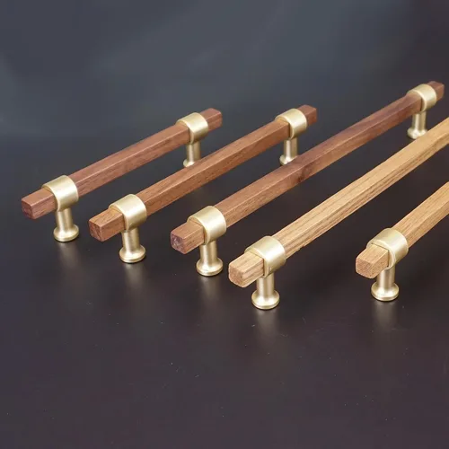 Miniatura 6 de Tiradores cuadrados de madera de 3.78 pulgadas para cajones, pomos de gabinete de cocina, pomos de latón para pomos de puerta de tocador