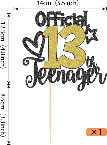 Miniatura 2 de Rsstarxi Paquete de 1 decoración oficial para pastel de 13 cumpleaños con purpurina para adolescentes a 13 años de edad, número 13, fabulosa Negro