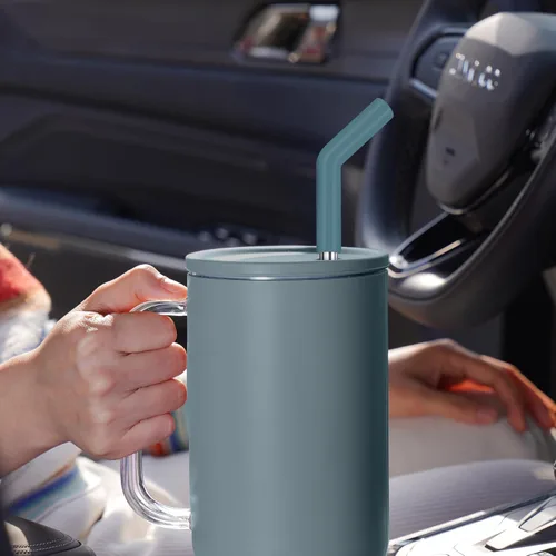 Miniatura 3 de Tomorotec 6 popotes de acero inoxidable con puntas de silicona para vaso Stanley de 40 onzas, juego de popotes reutilizables de 13 pulgadas