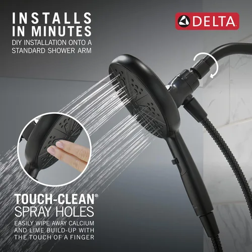 Miniatura 5 de Delta Faucet Cabezal de Ducha Magnético SureDock de 6 Pulverizadores con Rociador de Mano, Cabezal de Ducha Negro con Manguera, Cabezales de Ducha