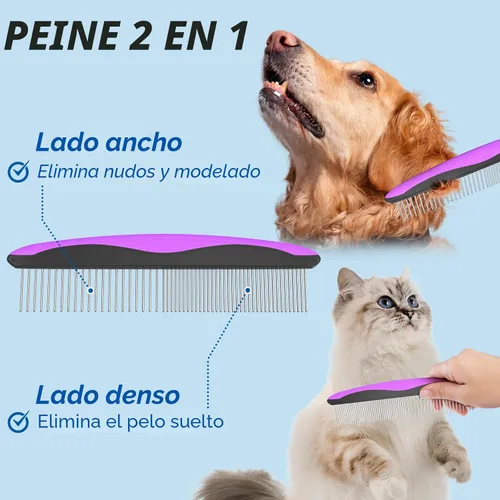Miniatura 3 de Docrok Combo de Cepillo de Aseo para Mascotas y Peine de Metal - Rastrillo de Subcapa para Desenredar y Quitar Pelo Muerto de Perros y Gatos de Pelo