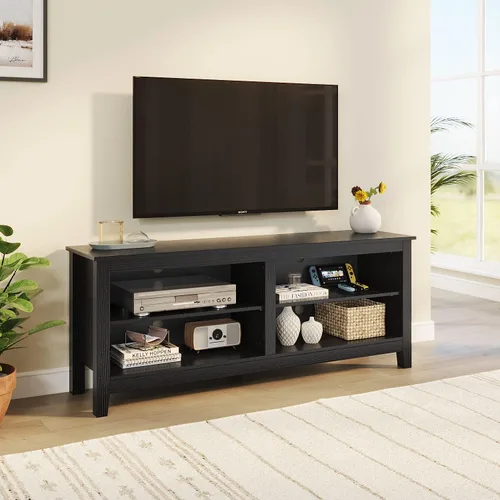 Miniatura 3 de Panana Soporte para TV, soporte clásico de TV de 4 compartimentos para TV de 60 pulgadas, centro de entretenimiento, soporte de televisión Negro