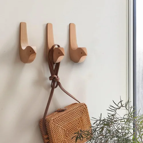 Miniatura 4 de Ganchos de pared de pájaros de grano de madera, ganchos para colgar en la pared, paquete de 3