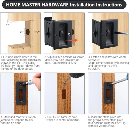 Miniatura 5 de HOME MASTER HARDWARE Cerradura de puerta de bolsillo de privacidad para reemplazar las cerraduras de puerta corredizas dañadas o viejas, latón Negro