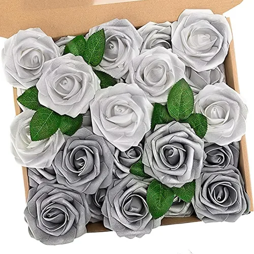 Miniatura 61 de N&T NIETING 25 unidades de flores artificiales, Rosas de espuma artificial de sensación real al tacto, decoración para boda, dama de honor, ramo