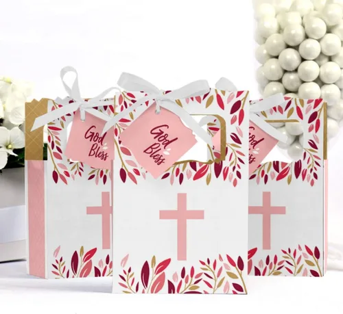 Miniatura 2 de Big Dot of Happiness Pink Elegant Cross - Cajas de regalo para fiesta religiosa para niñas, juego de 12