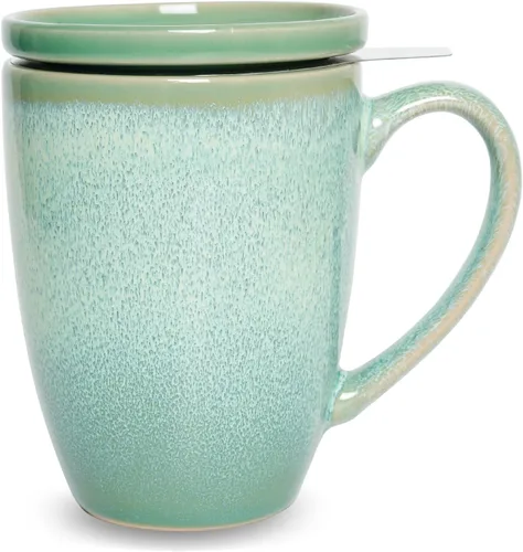Miniatura 7 de Bosmarlin Taza de té de cerámica mate con infusor y tapa, 13.5 onzas, taza de té suelta, apta para lavavajillas y microondas (azul oscuro)