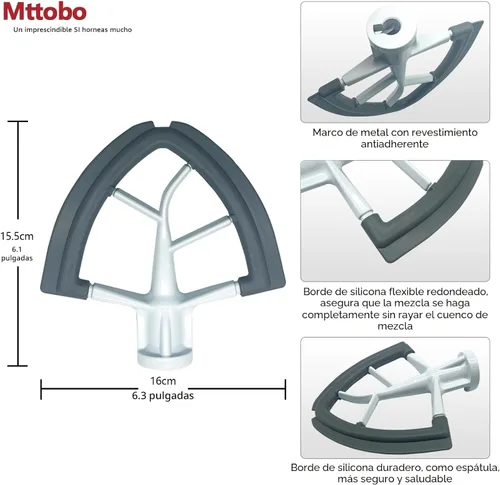 Miniatura 3 de Batidor de borde flexible para KitchenAid de 4.5/5 cuartos de galón con cabezal inclinable, accesorio para batidora KitchenAid, con bordes de Gris