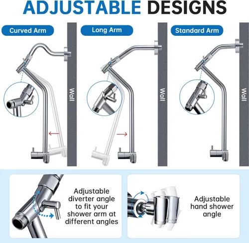 Miniatura 6 de G-Promise Válvula desviadora de ducha totalmente metálica con soporte bajo, extendida de 13.5 pulgadas, válvula desviadora de 3 vías con modo