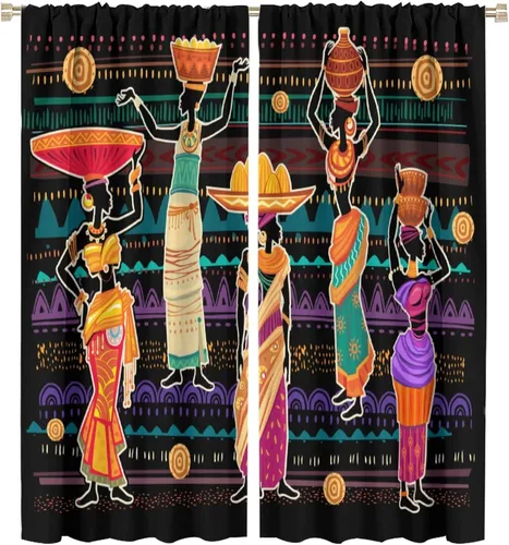 Miniatura 20 de BAEKJIN Cortinas opacas africanas, color blanco y negro, abstracto, geométrico, africano, tribal, escritura, étnico, para hombres, niños
