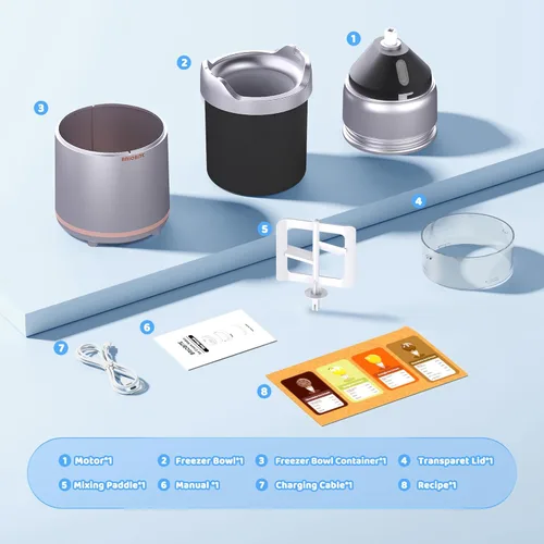 Miniatura 6 de BRIOBITE Máquina de helados, máquina de helado suave recargable con bajo ruido, compacta para 1-2 porciones, perfecta para sorbete, gelato, yogur