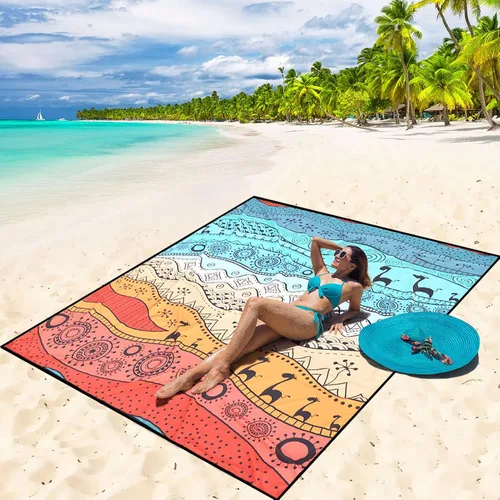 Miniatura 40 de WIWIGO Manta de playa impermeable a prueba de arena tapete de playa 79" X 83"/10'x9' para 2-8 adultos, de secado rápido, tapete de picnic al aire