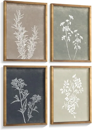 Liswit Juego de 4 arte de pared bohemio enmarcado para decoración de pared con diseño botánico minimalista boscoso, estilo rústico, vintage, casa de