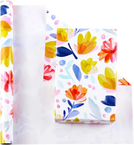 Miniatura 2 de Miss DuiDui Foral - Rollos de papel de regalo, 17 pulgadas x 32.8 pies, multicolor, diseño de flores de acuarela para cumpleaños, despedida