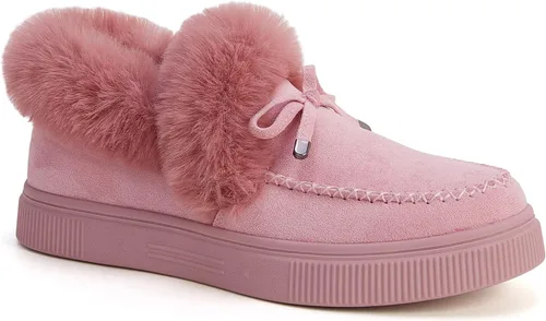Miniatura 4 de TINSTREE Botas planas de invierno cálidas y duraderas, zapatos casuales de moda con forro de piel, botines de nieve, mocasines planos de plataforma