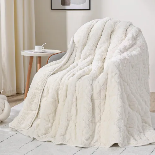 Miniatura 23 de Manta con peso de 15 libras, tamaño twin, manta con peso de sherpa a cuadros 3D de jacquard suave y elegante para adultos, manta de cama acogedora