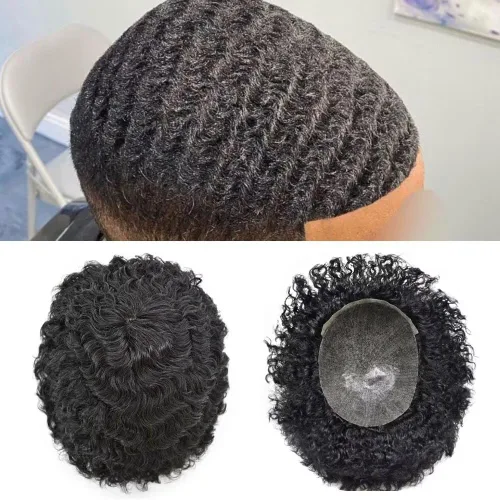 Miniatura 11 de Unidades de cabello para hombres negros Sistema de reemplazo de cabello humano brasileño Afro Coily Kinky Curly Hair Piece Inyección Piel PU Afro