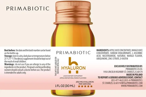 Miniatura 9 de PRIMABIOTIC Ácido hialurónico 250mg - Sabor Mango - Vegano, Hidratación profunda, Anti-envejecimiento y apoyo de elasticidad de la piel - Bebida