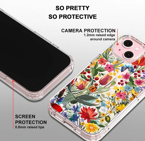 Miniatura 4 de MOSNOVO Funda para iPhone 15, grado militar, probada en caídas de 6.6 pies, transparente con diseño de jardín Claro - En El Jardín
