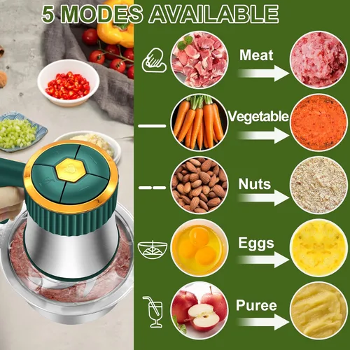 Miniatura 2 de Procesador de alimentos, picadora eléctrica de alimentos de 5 velocidades, picadora de carne con 2 cuencos (8 tazas + 8 tazas) y 2