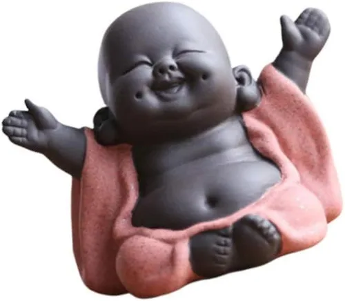 1 estatua de Buda escultura decorativa de cerámica Maitreya Estatua de té de Buda, escultura tallada a mano, decoración de té