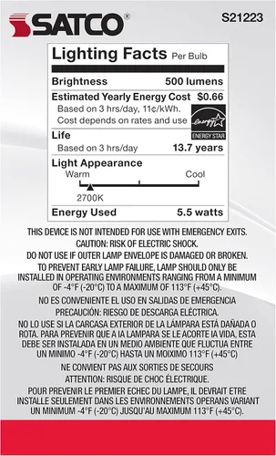 Miniatura 4 de Satco Bombilla LED E26 de 5.5 W, 2700 K, clasificación de 15000 horas, regulable blanco