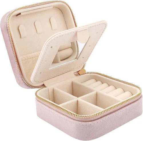 DesignSter Joyero de viaje Mini organizador de joyería de terciopelo, pequeño joyero para niñas y mujeres, caja de almacenamiento de joyas para
