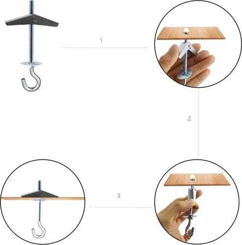 Miniatura 4 de Alovexiong Paquete de 4 ganchos de techo de placas de yeso de acero al carbono, pernos de ala de palanca de resorte, instalación de techo de pared