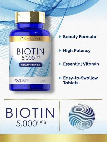 Miniatura 3 de Carlyle Biotin 5000mcg 360 tabletas vegetarianas Suplemento de fórmula de belleza para cabello, piel y uñas Sin OMG, sin gluten
