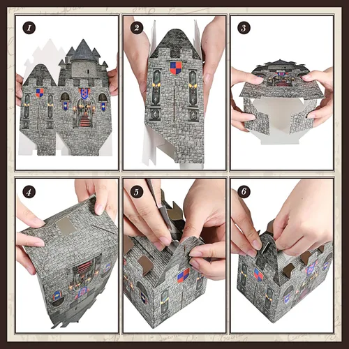 Miniatura 3 de TaoBary 24 cajas de castillo medieval de 8 x 5 x 3 pulgadas, castillo de cartón, castillo de Halloween, caballero temático, suministros de fiesta