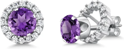 Miniatura 201 de Gem Stone King Aretes redondos de plata de ley 925 de 0.236 in con piedra natal extraíble para mujer