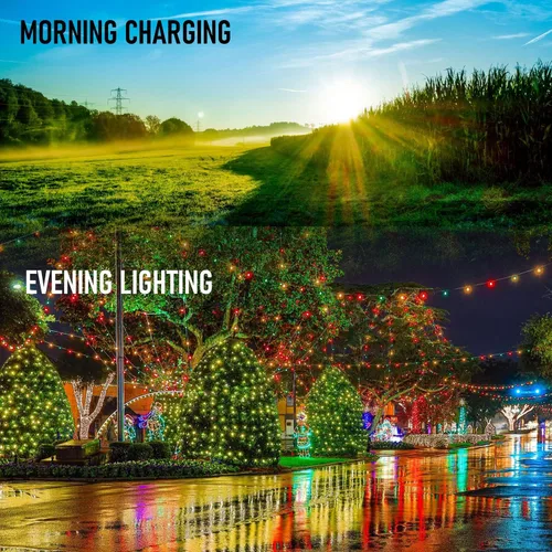 Miniatura 3 de Dazzle Bright Paquete de 2 tiras solares de Navidad de color blanco cálido de 400 LED de 132 pies, funciona con energía solar con 8 modos de luces