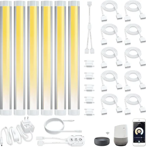 Tira de luces LED regulables para debajo del mostrador, luz cálida, luz diurna, barra de luz ajustable blanca fría, compatible con Alexa, Google