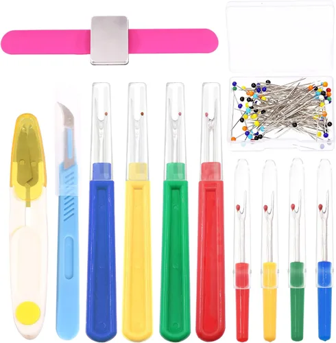 Miniatura 8 de Swpeet Kit de herramientas de costura de 518 piezas, 10 tizas de sastre profesional, 1 medidor deslizante y 4 piezas de desgarrador de costura