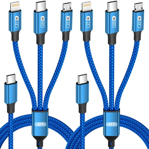 Miniatura 42 de Cable de carga múltiple (paquete de 2 cables de 4 pies) 3 en 1 para múltiples dispositivos, cable de carga universal trenzado de nailon para Negro