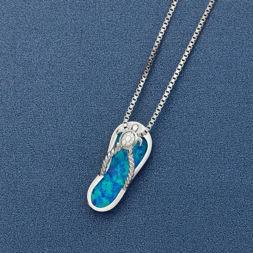 Miniatura 3 de Sandalias hawaianas de plata de ley 925 con cadena de caja de 18 pulgadas, madera de koa auténtica, ópalo azul, concha de abulón, circonita cúbica