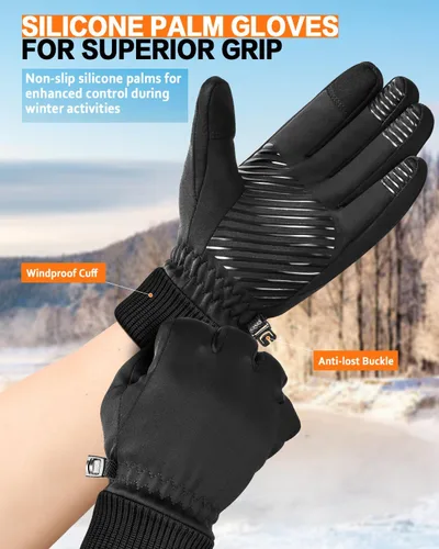 Miniatura 6 de Guantes de invierno para hombres y mujeres en clima frío, guantes térmicos con dedos para pantalla táctil, guantes cálidos resistentes al agua