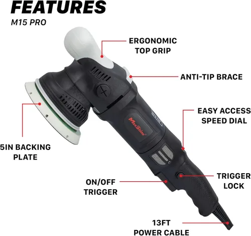 Miniatura 2 de Maxshine M15 Pro Pulidora de Doble Acción Lanzamiento de 15 mm, placa de respaldo de 5”, motor de 1000 W Velocidad variable, agarre ergonómico