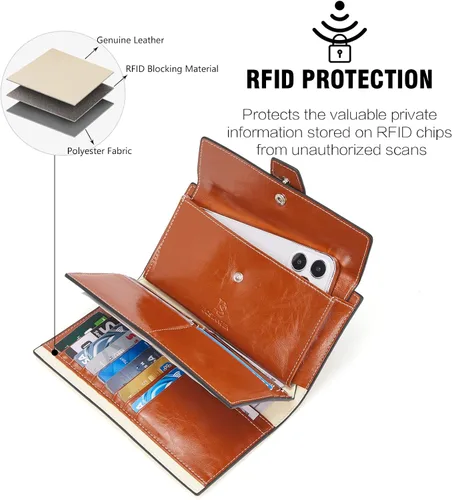Miniatura 6 de BOSTANTEN Carteras de cuero para mujer con bloqueo RFID de gran capacidad tarjetero triple para mujer