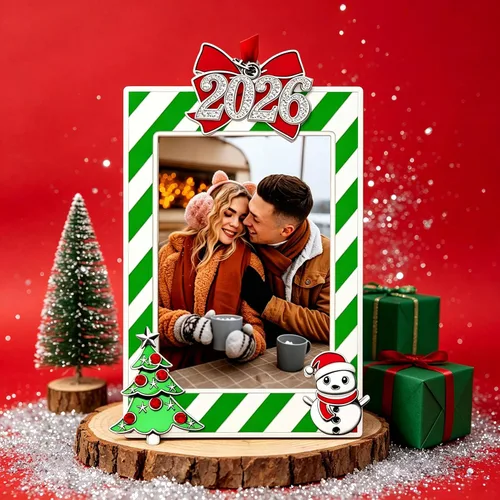 Miniatura 2 de WANSHUNLMI Marco de fotos verde 2026, marco de fotos de metal para Navidad, decoración de árbol de Navidad, mesa o árbol de Navidad, de dos maneras