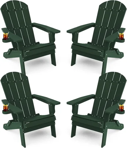 Miniatura 20 de YEFU Silla Adirondack, silla Adirondack de plástico de gran tamaño, sillas plegables para exteriores con soporte para tazas, silla de césped