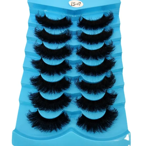 Miniatura 21 de 6 pares de pestañas postizas de ojo de gato, esponjosas pestañas de visón sintético 8D, pestañas dramáticas largas y gruesas (7 pares-BHZ01)