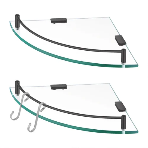Miniatura 12 de KES Estante para esquina de vidrio para baño con barandilla de vidrio templado y soporte de pared flotante SUS 304 de acero inoxidable en oro Oro