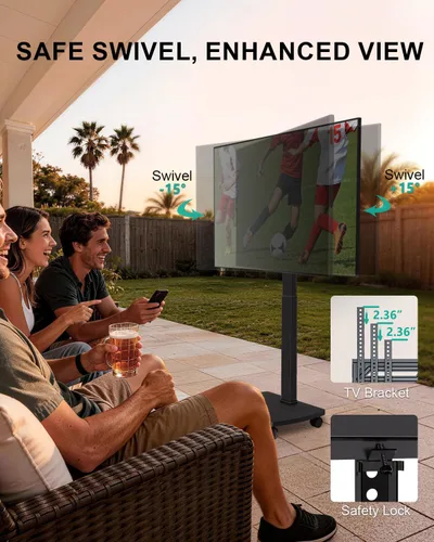 Miniatura 6 de WALI Soporte de TV rodante con manivela de mano, soporte de televisión alto móvil con ruedas para televisores de 30 a 70 pulgadas de hasta 110