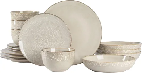 Miniatura 22 de Gibson Elite Peach Orchard 12-Piece New Bone China Dinnerware Set Service for 4, Embossed Fluted Plates and Bowls, Dishwasher and Microwave Safe