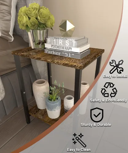 Miniatura 5 de Mesa auxiliar de 2 niveles, mesa auxiliar resistente con estantes, mesa de noche estrecha para espacios pequeños, mesa de tocadiscos para Negro