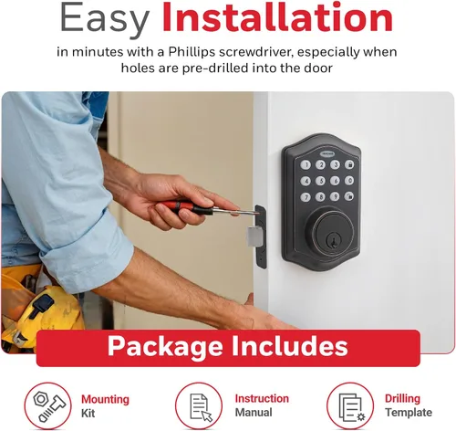 Miniatura 6 de Honeywell Cajas fuertes y cerraduras de puerta – Cerradura de puerta de entrada sin llave con teclado electrónico inteligente – Fácil instalación