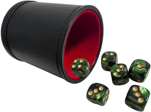 Miniatura 12 de Juego de tazas de dados de piel sintética y forro de fieltro, agitación silenciosa para juegos de dados Yahtzee Farkle Liars, incluye seis dados