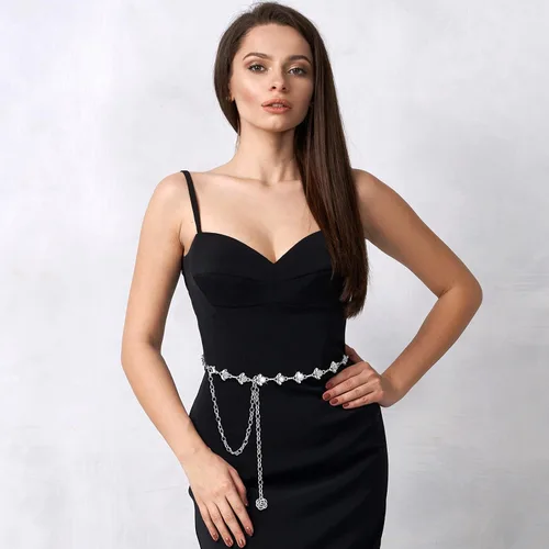 Miniatura 4 de 2 Pieces Rhinestone Belt for Women Shiny Crystal O-Ring Waist Belts for Dress Diamond Chain Belt for Ladies Dress Gift